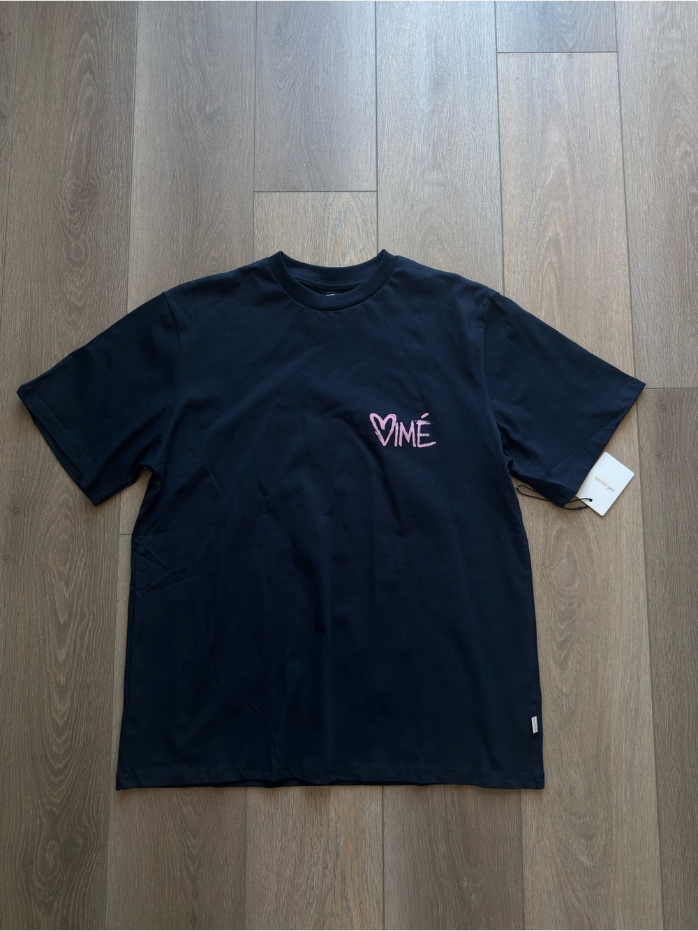 Aime Leon Dore Black Short-Sleeve Tee with Pink Heart Logo
